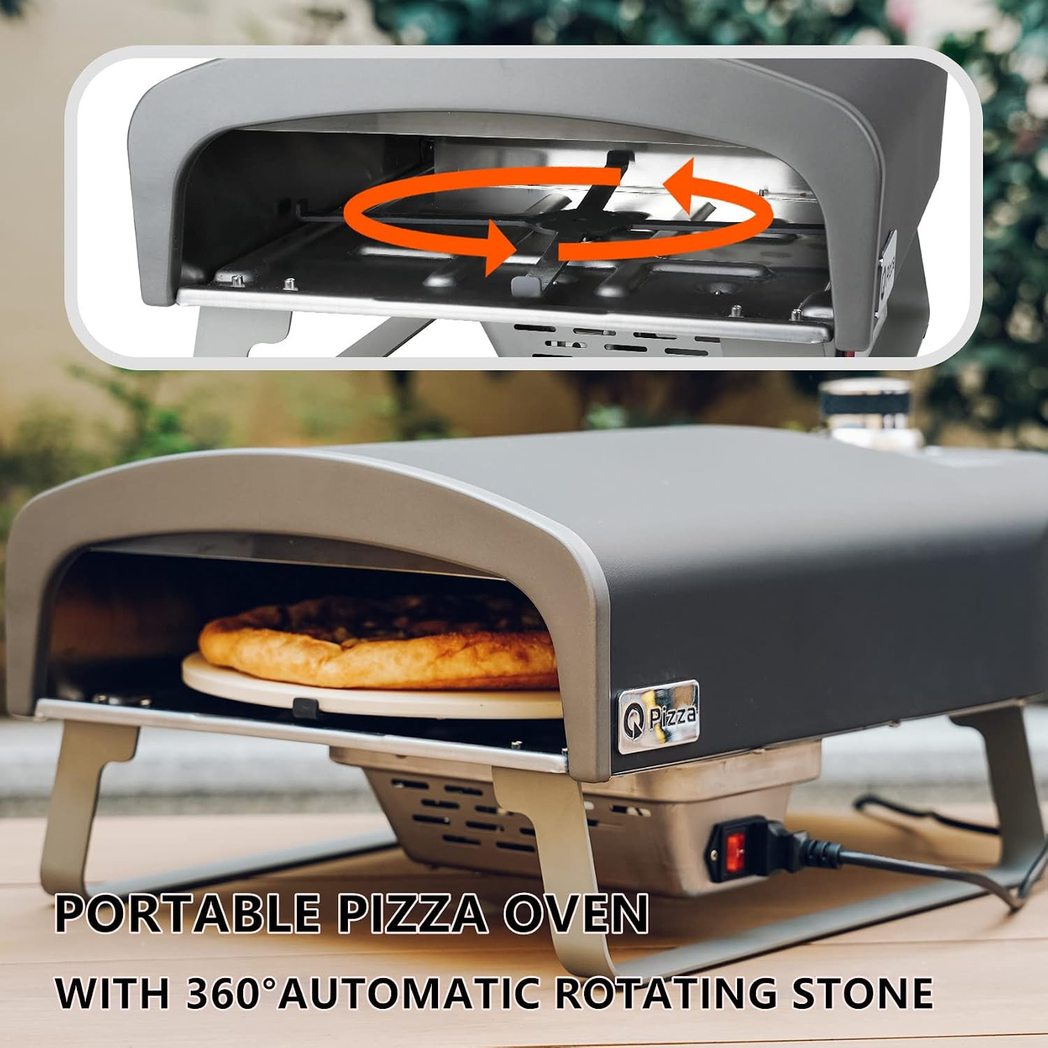 Gas Pizza Oven Portable Propane Pizza Oven with Automatic Rotating Stone & Perfo