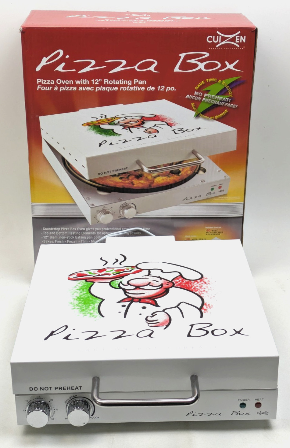 Cuizen Pizza Box Countertop Pizza Oven w/ 12″ Rotating Pan PIZ-4012 – TESTED