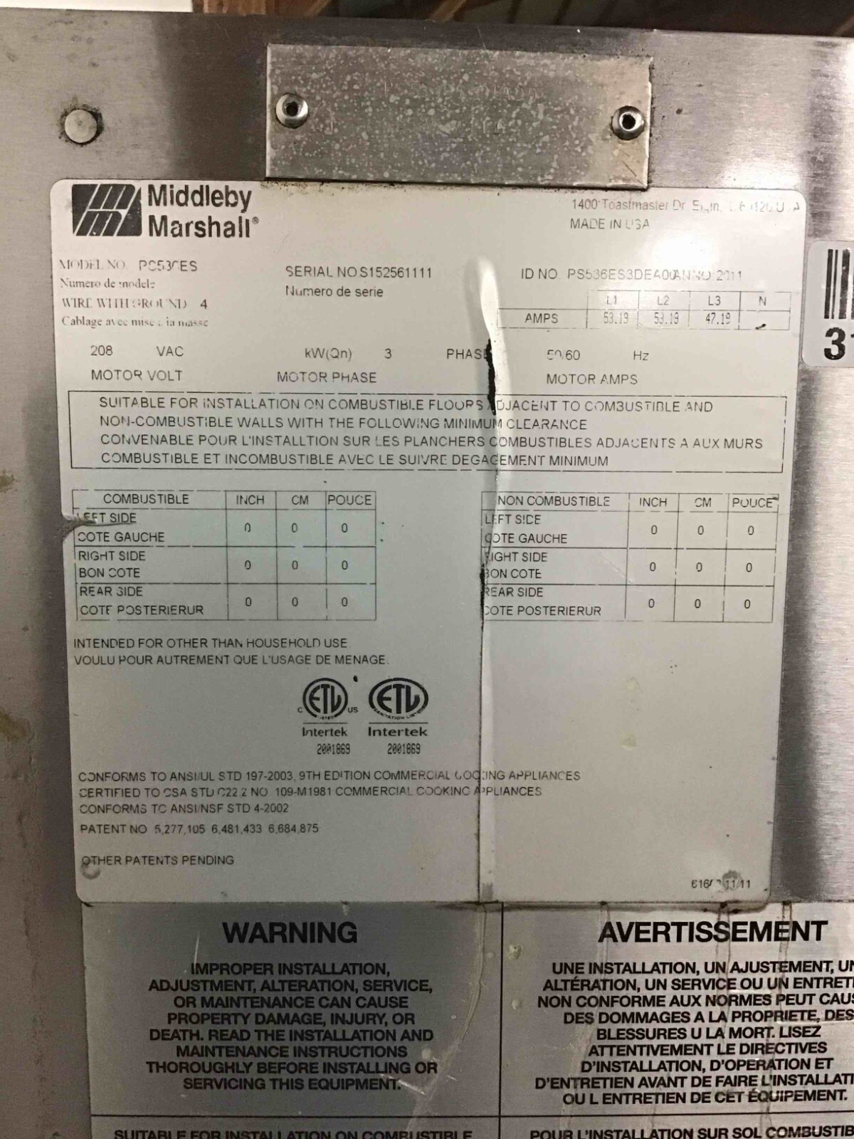 MIDDLEBY MARSHALL DOUBLE STACK ELECTRIC CONVEYOR PIZZA OVENS PS536ES