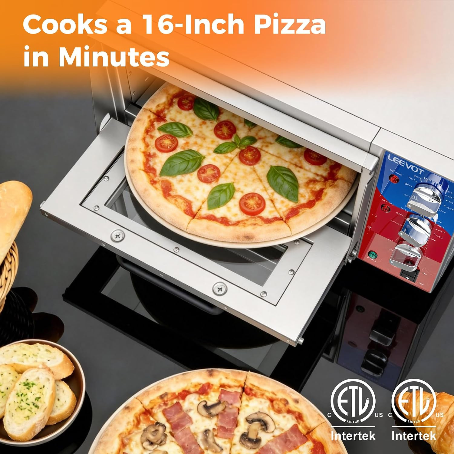 16″ Single-Deck Commercial Pizza Oven | 1800W Countertop Electric Pizza Maker wi