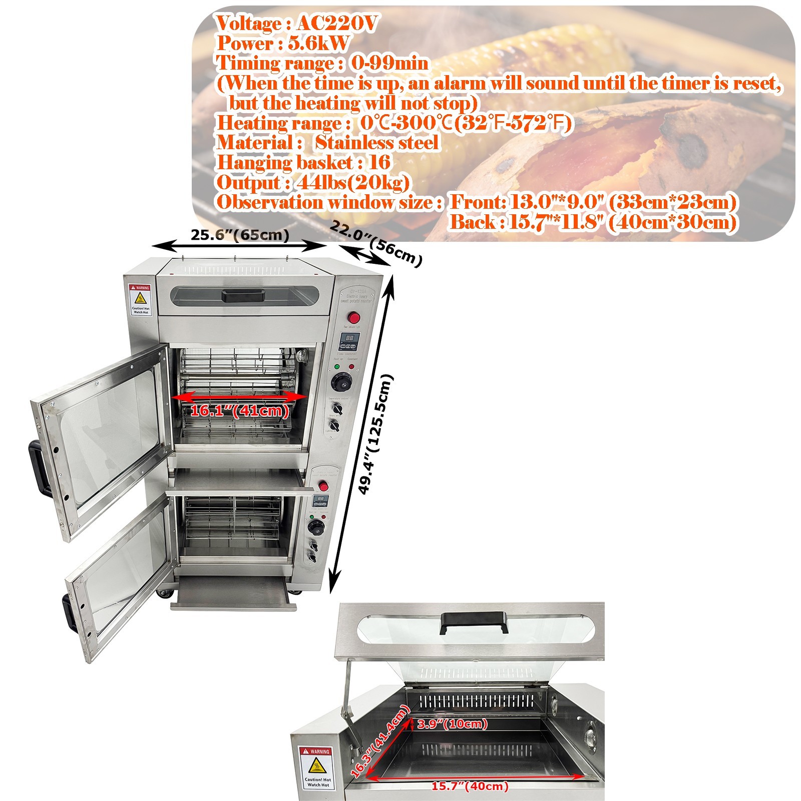 220V Corn Grill Double-Layer Thermal Rotary Corn Roaster Sweet Potato Oven