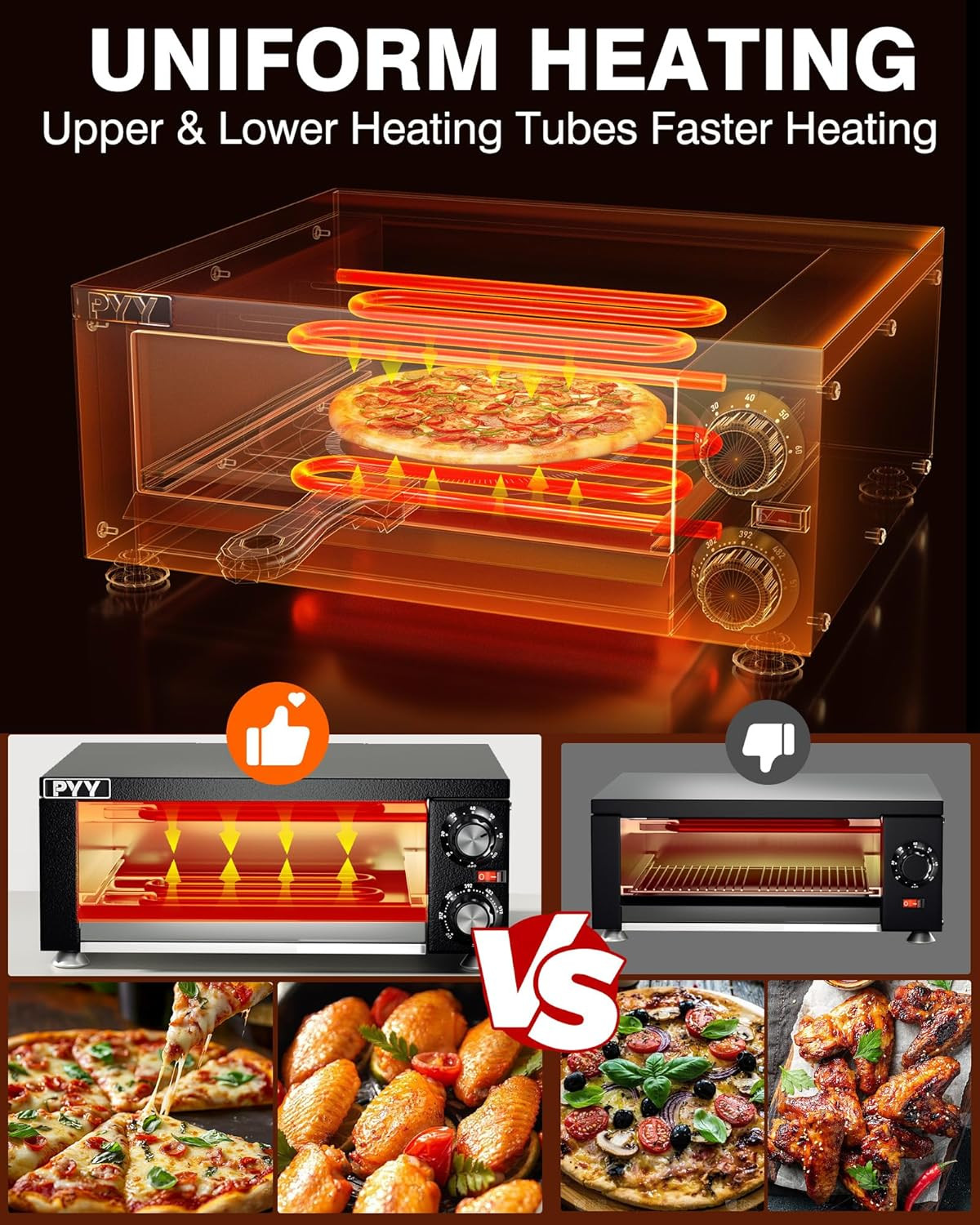 Stainless Steel 1100W Indoor Electric Pizza Oven – Countertop Maker