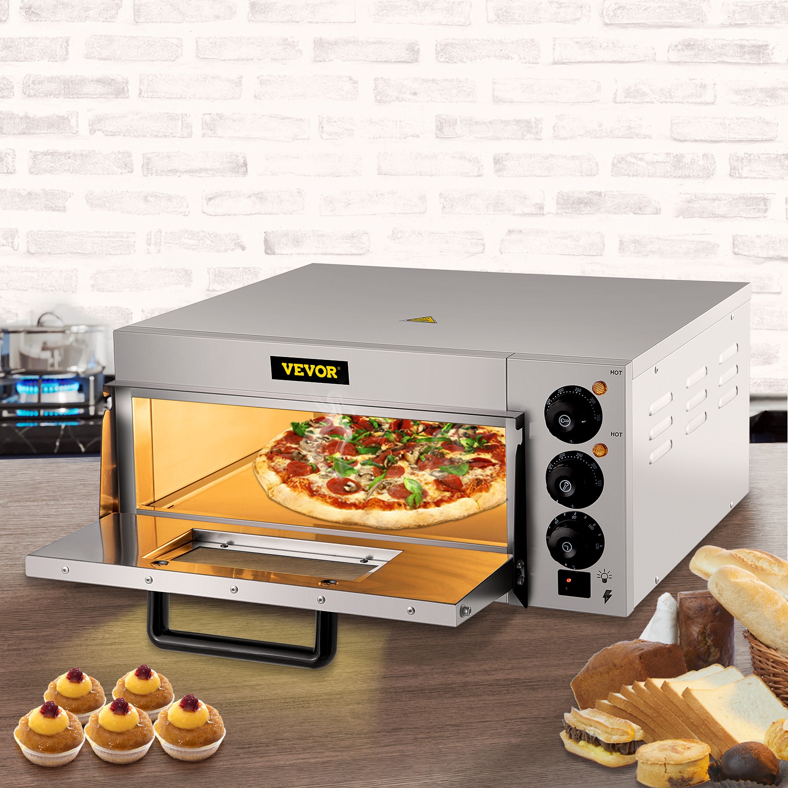 VEVOR Commercial Countertop Pizza Oven Electric Pizza Oven for 14″ Pizza Indoor