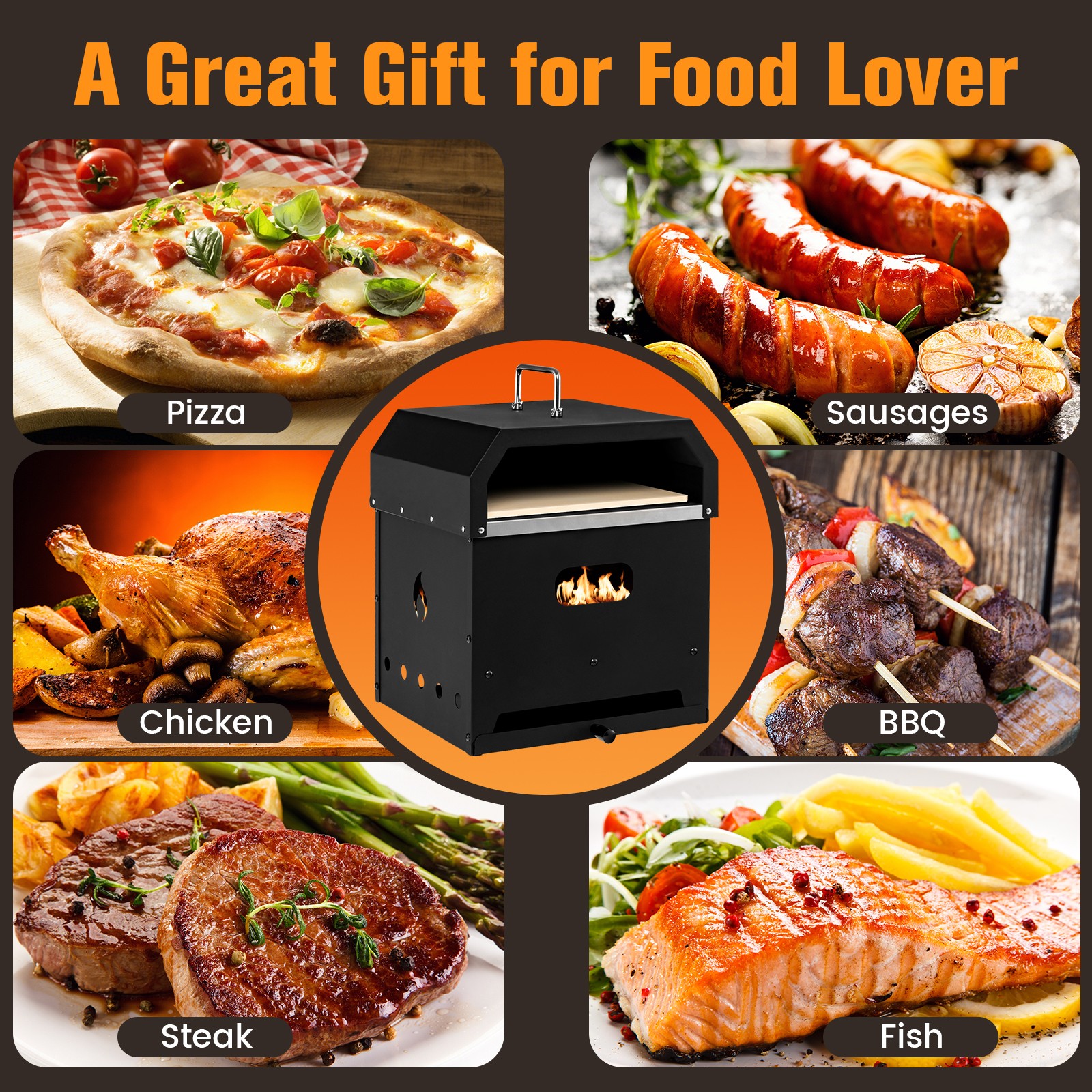 4-in-1 Multipurpose Outdoor Pizza Oven Wood Fired 2-Layer Detachable Oven