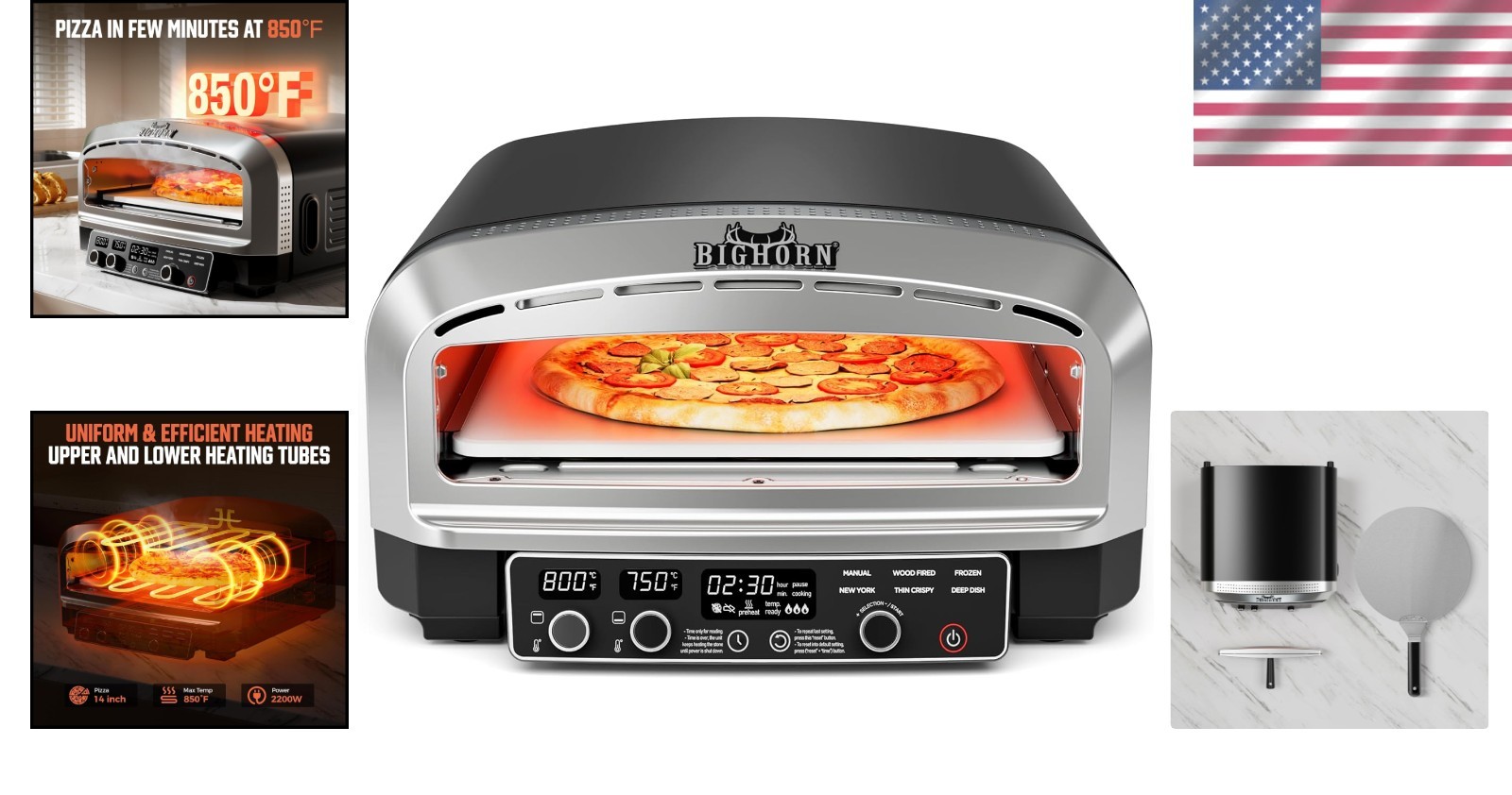 Space-Saving 14-Inch Countertop Pizza Oven with LED Display & Easy Clean Design