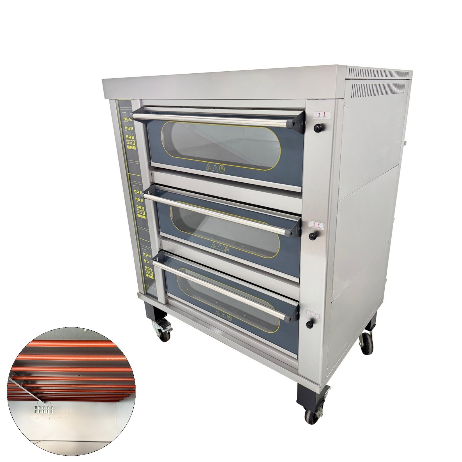 Commercial Movable Electric Triple Pizza Oven 220V 6 Baking Sheets 0-300˚C