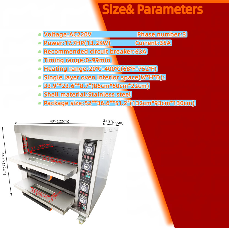 220V Three-phase Portable Commercial Electric Pizza Oven Two-layer Bread Oven