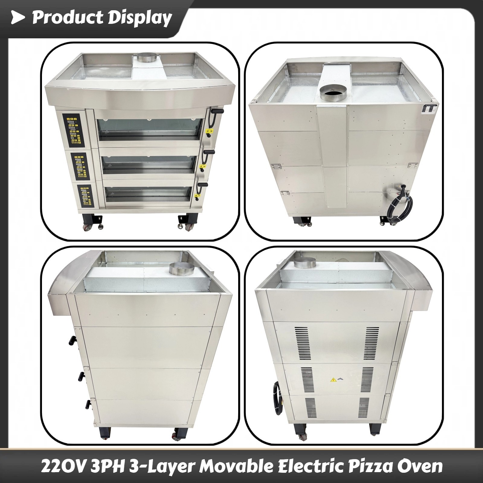 220V 3PH Commercial Movable Electric Pizza Oven 3-Layer Baking Oven 0-300˚C
