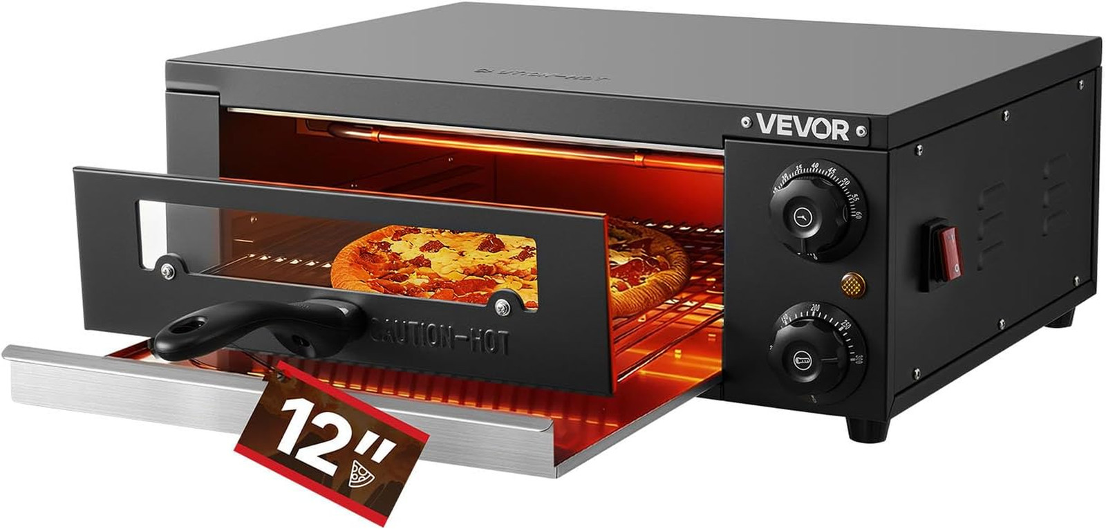 Electric Pizza Oven, 12 in Countertop Pizza Oven, 77 to 572°F Temp Range, 1450W