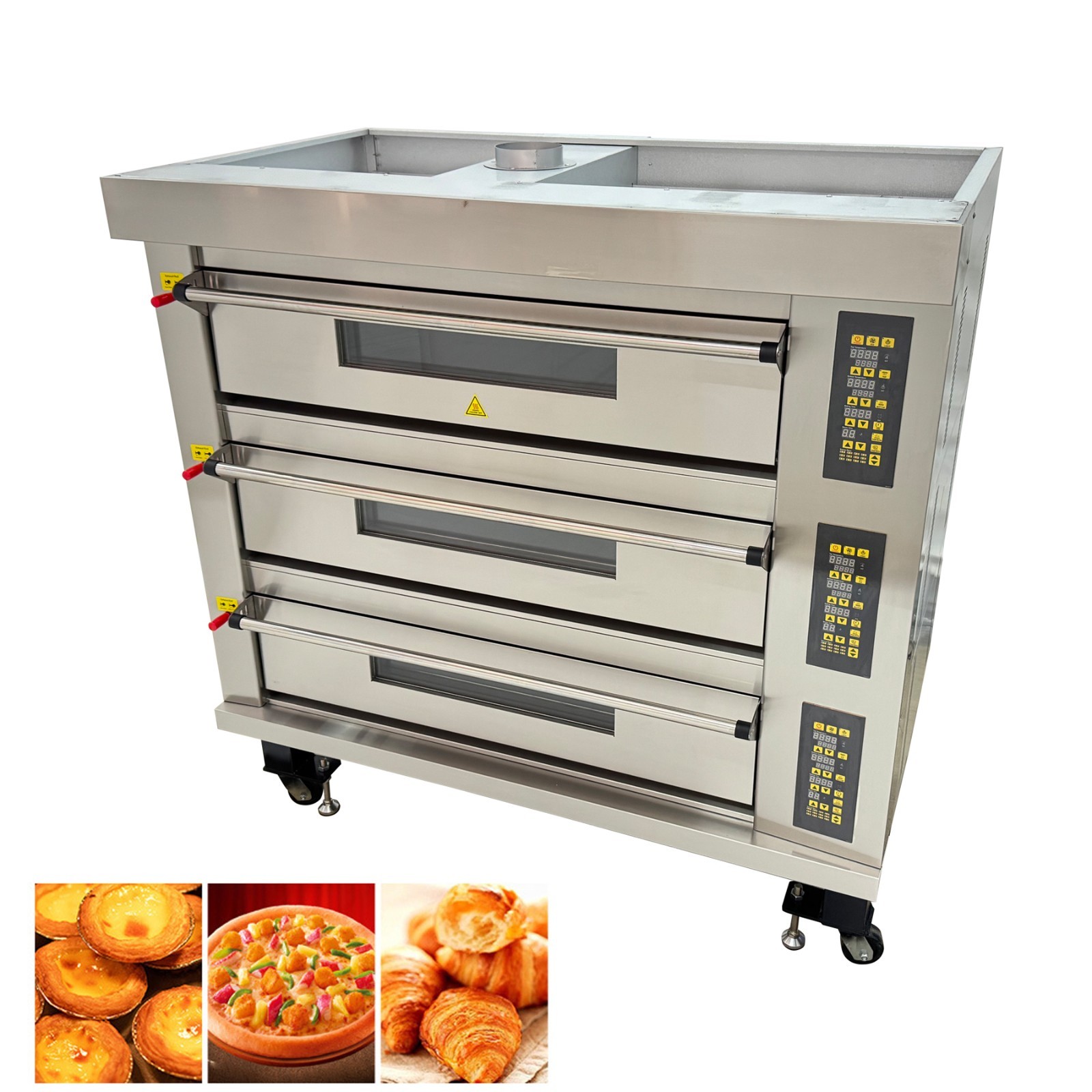 3 Decks Commercial Electric Bread Pizza Baking Oven Movable Toaster 220V 5-400˚C