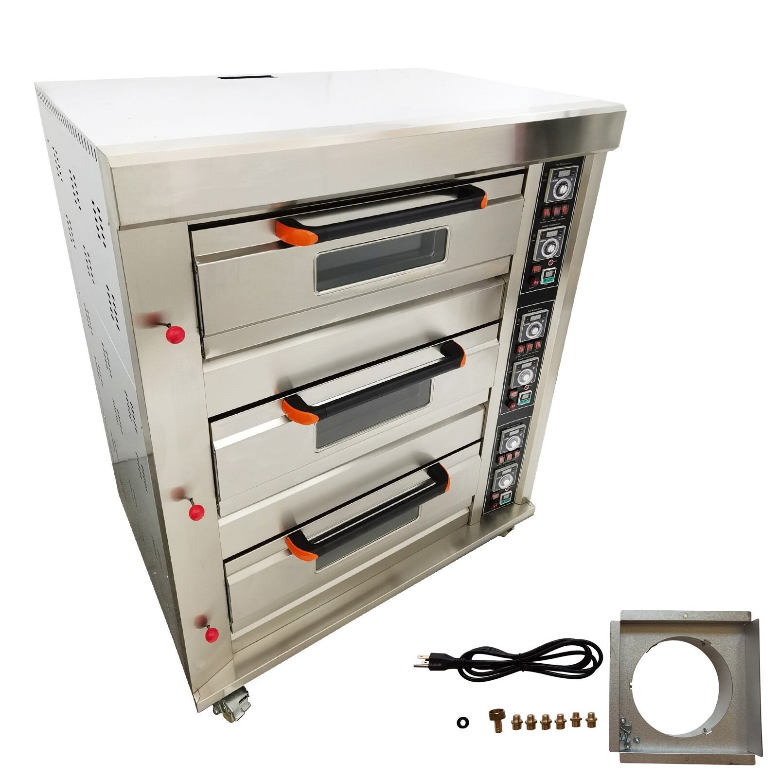 110V Gas Heating Commercial Movable Electric Triple Pizza Oven 6 Baking Sheets