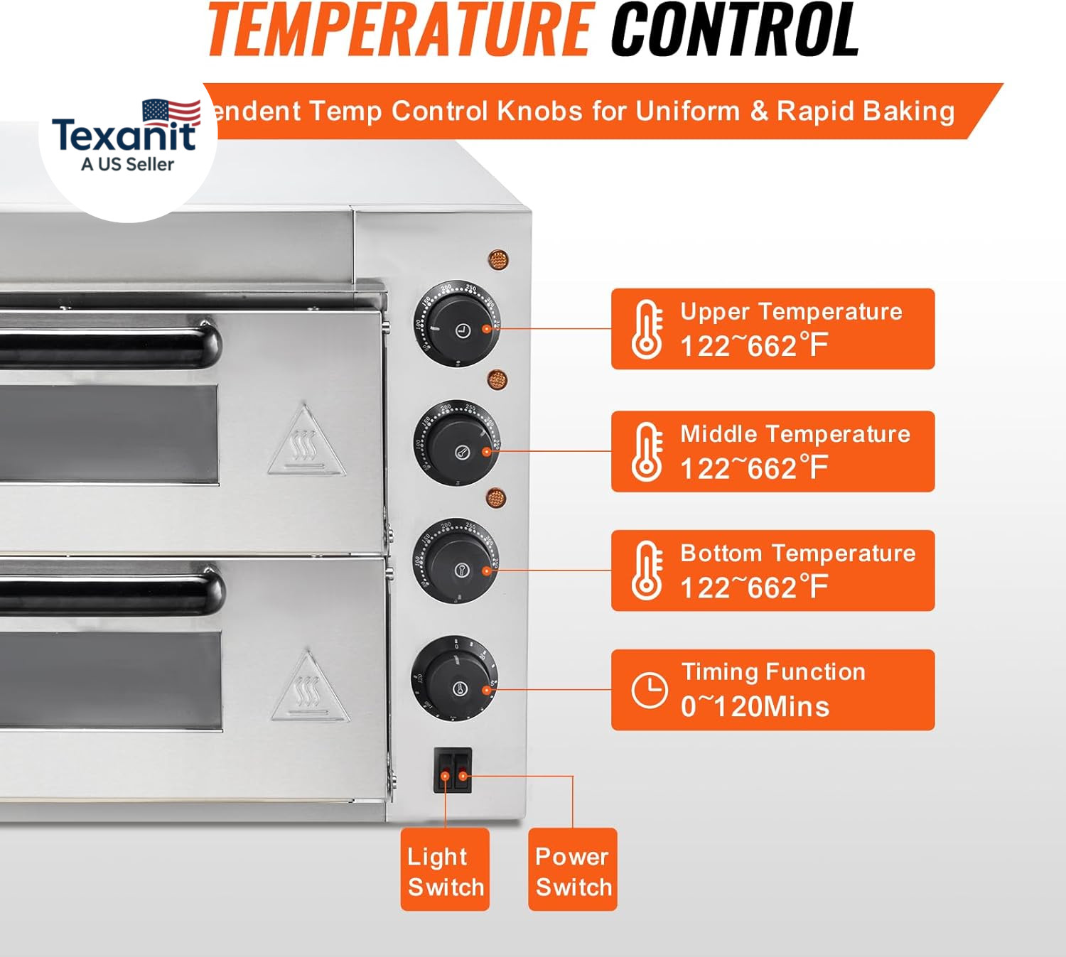 Commercial Pizza Oven Countertop, 14″ Double Deck Layer, Stainless Steel Electri