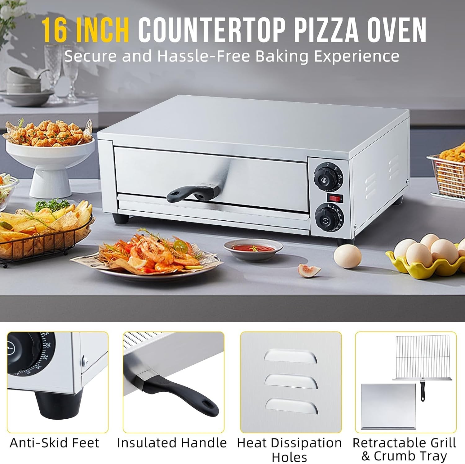 Commercial Pizza Oven Countertop 1300W Electric Pizza Maker for Pizza Up to 13″