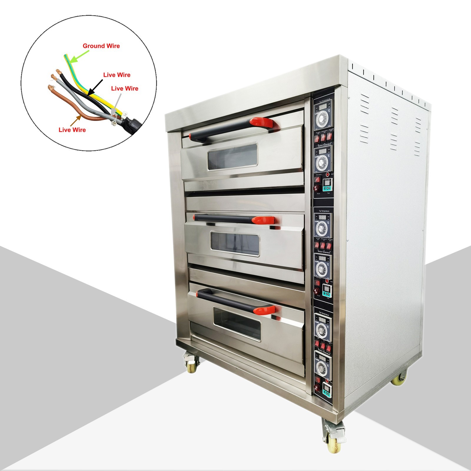 Commercial Triple Electric Pizza Oven (220V 3-Phase, 19.8kW / 27HP, 68℉-752℉)
