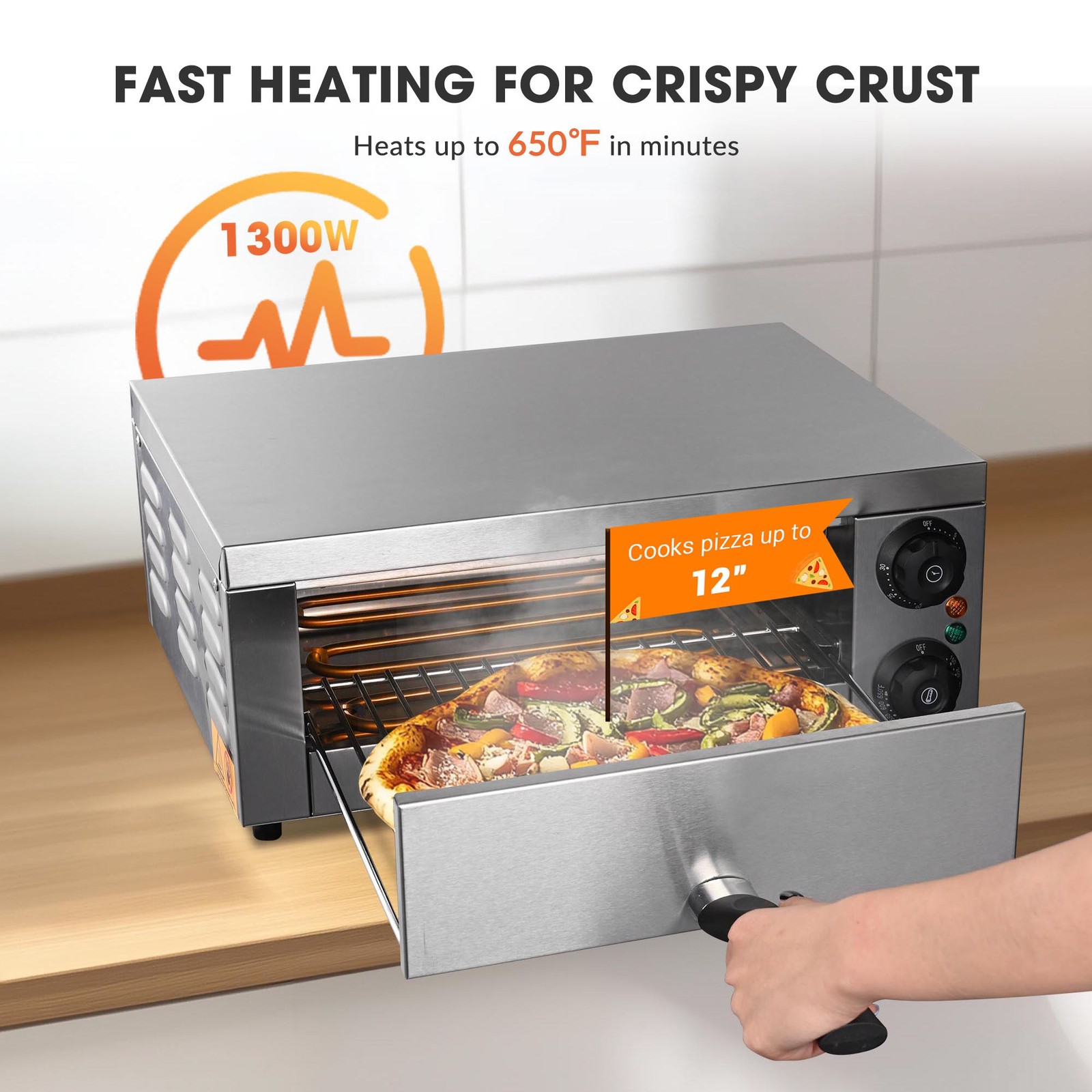 WeChef Countertop Pizza Oven Electric Pizza Maker 1300W for 12″ Pizza Commercial