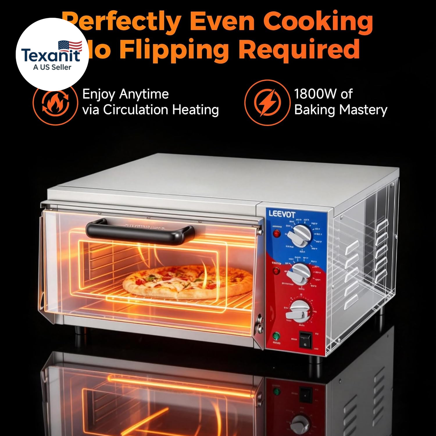 16″ Single-Deck Commercial Pizza Oven | 1800W Countertop Electric Pizza Maker wi