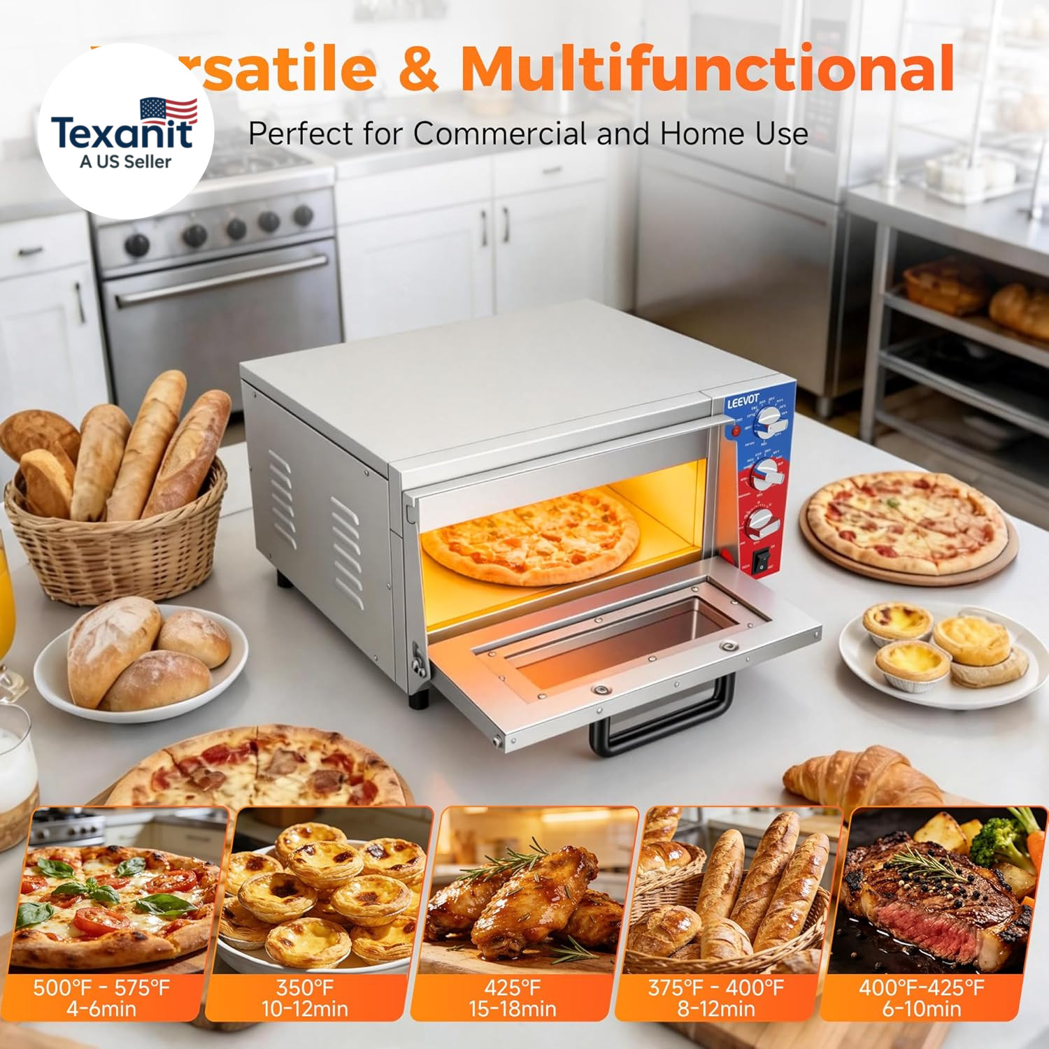 16″ Single-Deck Commercial Pizza Oven | 1800W Countertop Electric Pizza Maker wi