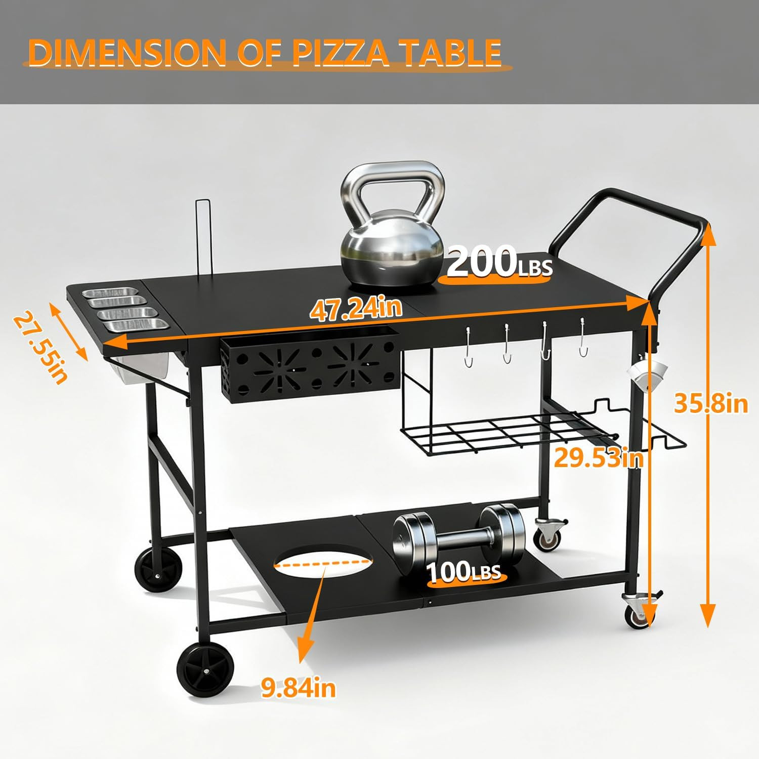 Pizza Oven Table with Topping Station, Outdoor Pizza Oven Cart, Grill Cart Table