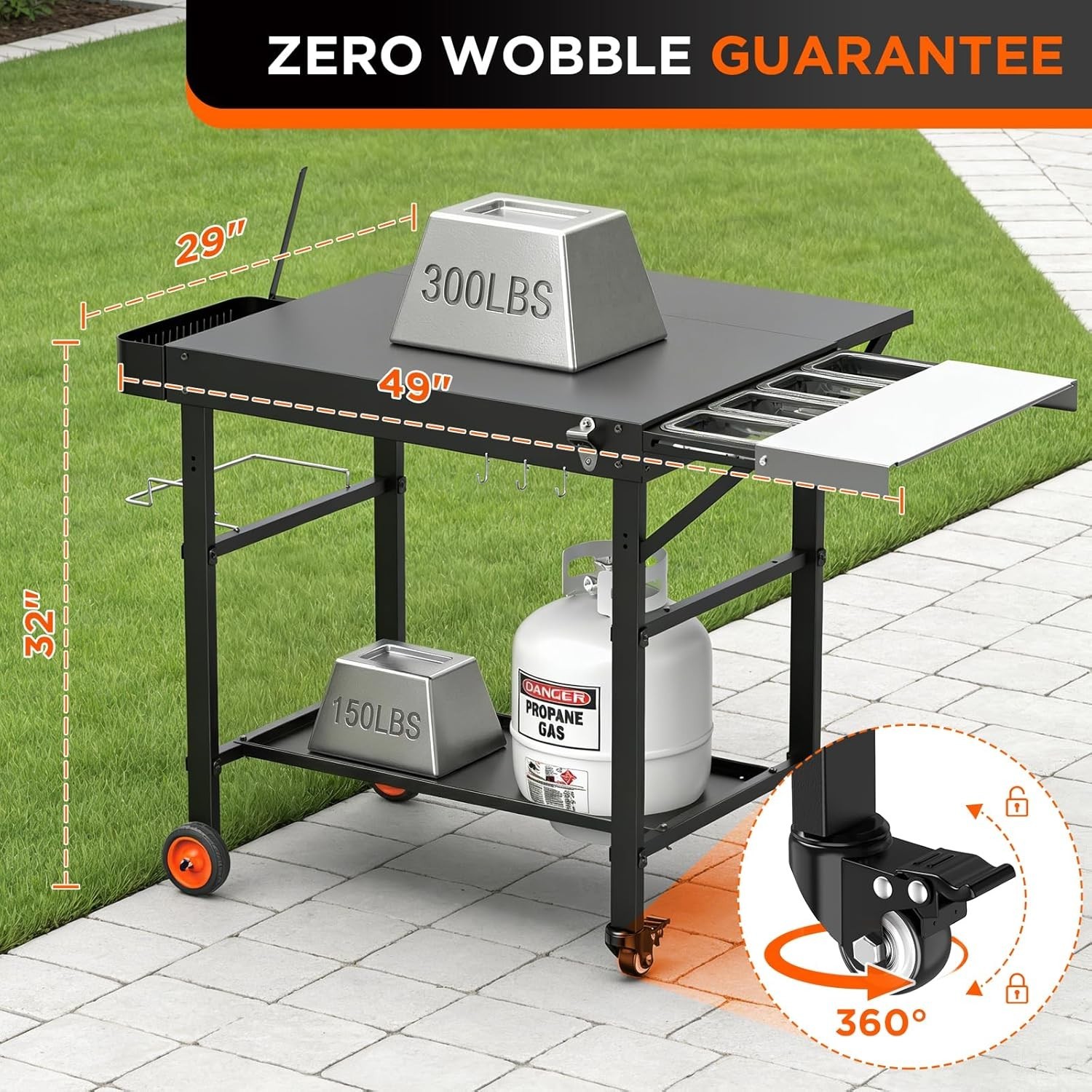 Heavy Duty Grill Cart with Topping Station – 450lbs Capacity