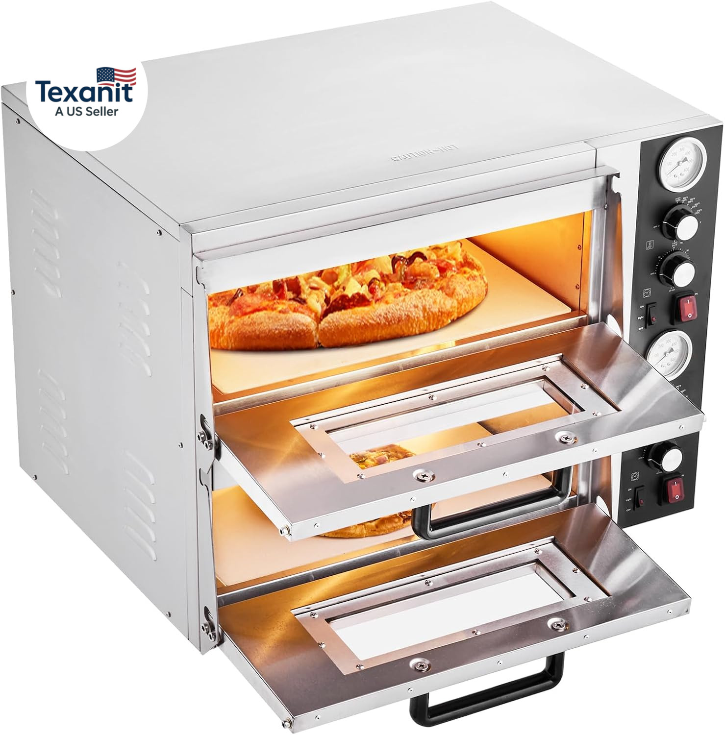 Pizza Oven Electric, 18″ Double-Deck Commercial Countertop Pizza Oven, 842°F Max