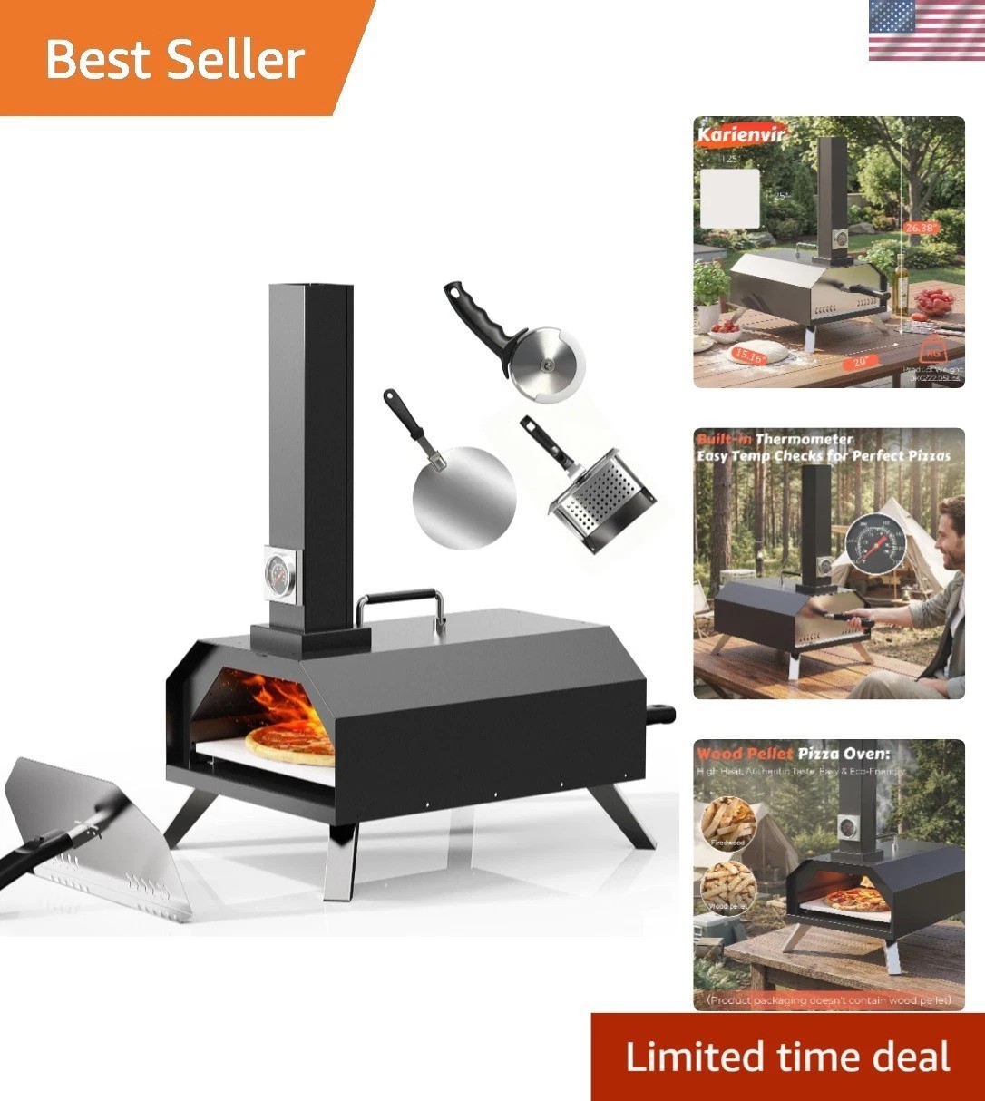 Pizza Oven Outdoor Portable Pellet Pizza Stove Wood Fired Stainless Steel Piz…