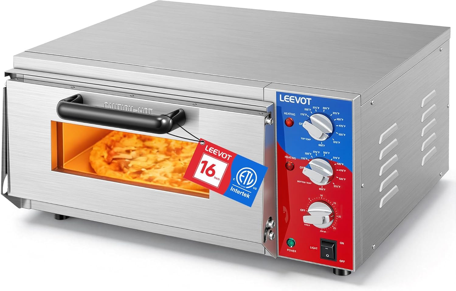 16″ Single-Deck Commercial Pizza Oven | 1800W Countertop Electric Pizza Maker wi