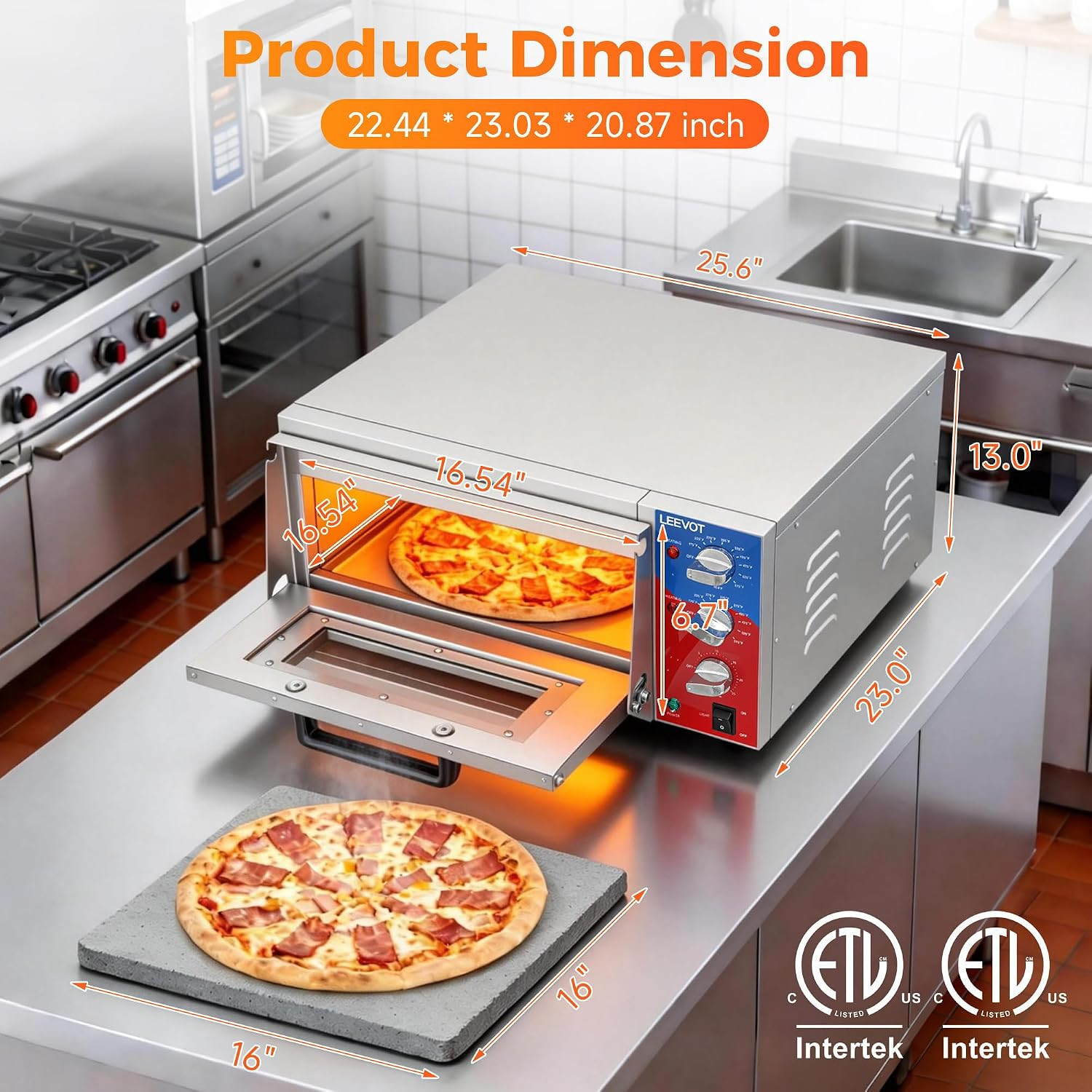 16″ Single-Deck Commercial Pizza Oven | 1800W Countertop Electric Pizza Maker wi