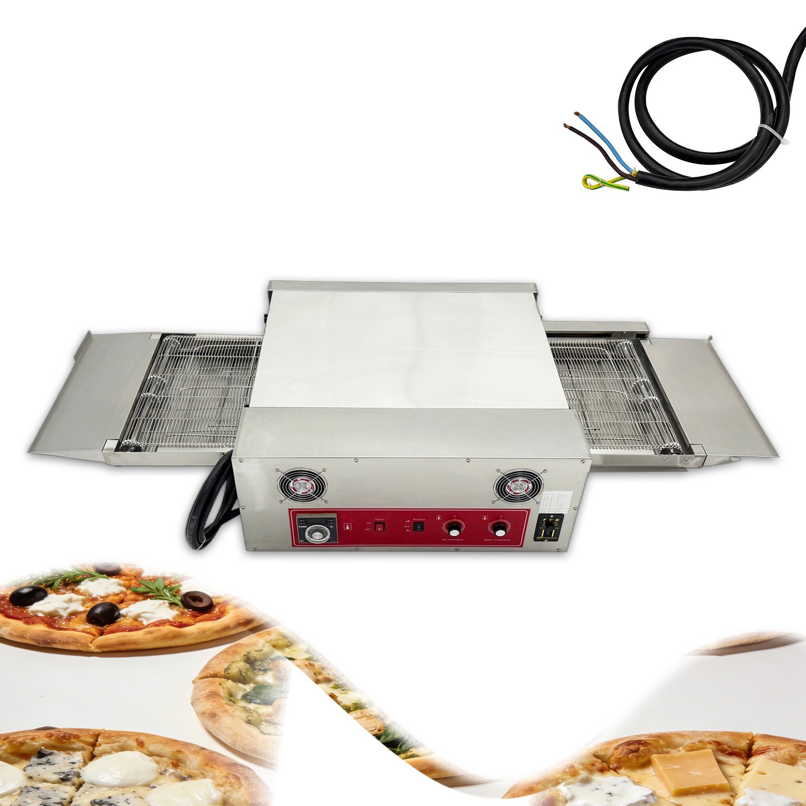 220V 18″ Countertop Chain-Type Electric Straight Tube Pizza Oven Baking Oven