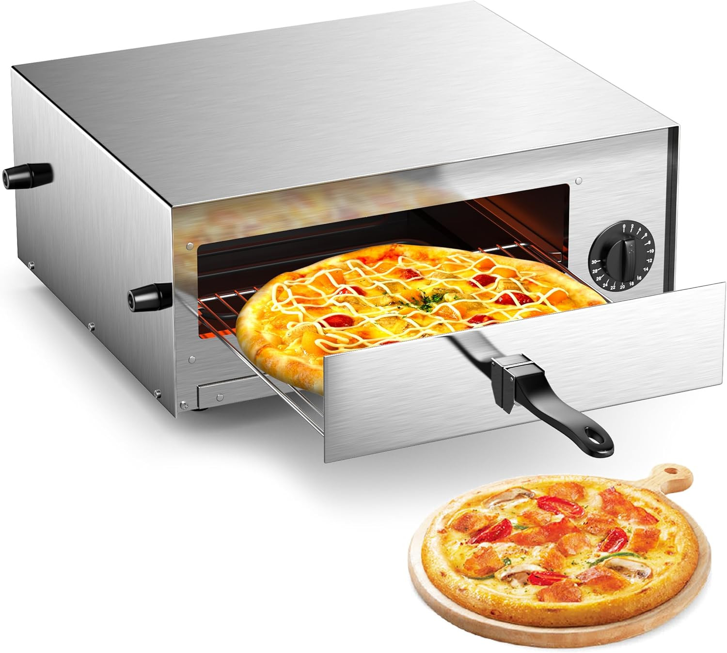 Electric Pizza Oven 12″ Countertop Stainless Steel Pizza Maker 1450W Timer