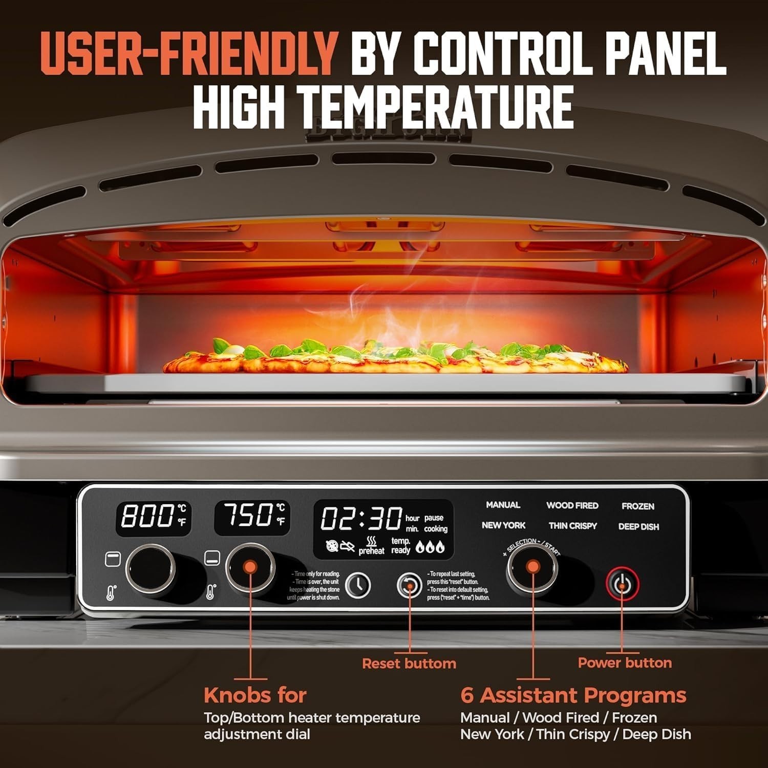 Space-Saving 14-Inch Countertop Pizza Oven with LED Display & Easy Clean Design