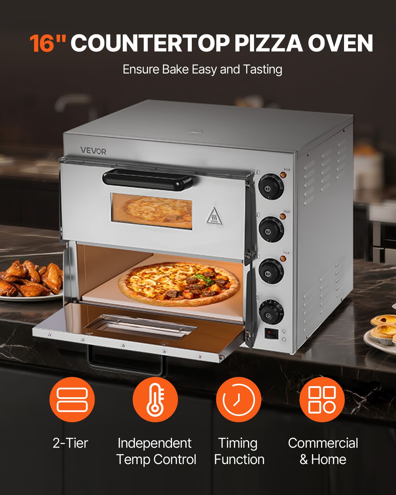 VEVOR Commercial Countertop Pizza Oven Electric Pizza Oven for 16-In Pizza