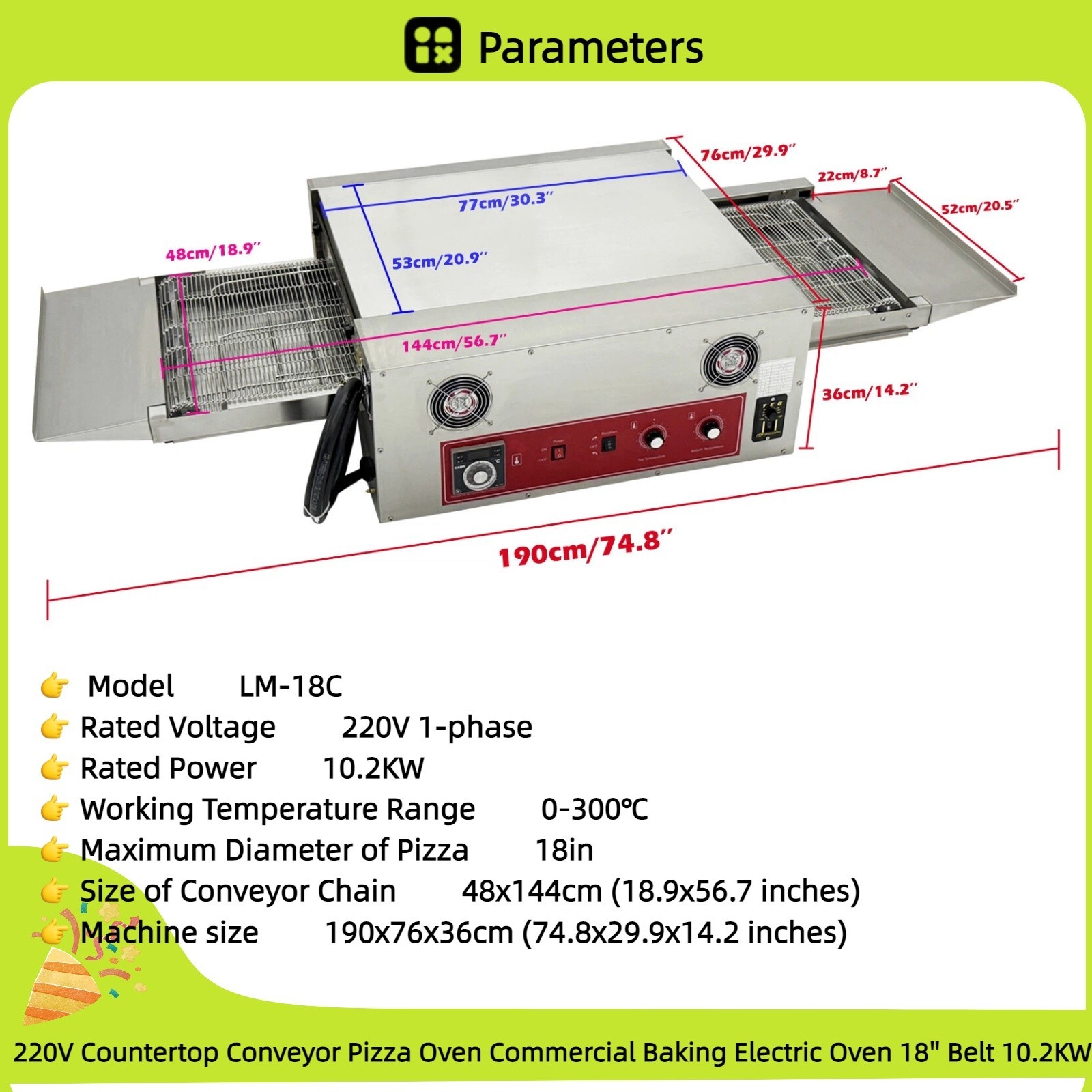 220V Countertop Conveyor Pizza Oven Commercial Baking Electric Oven 18” Belt