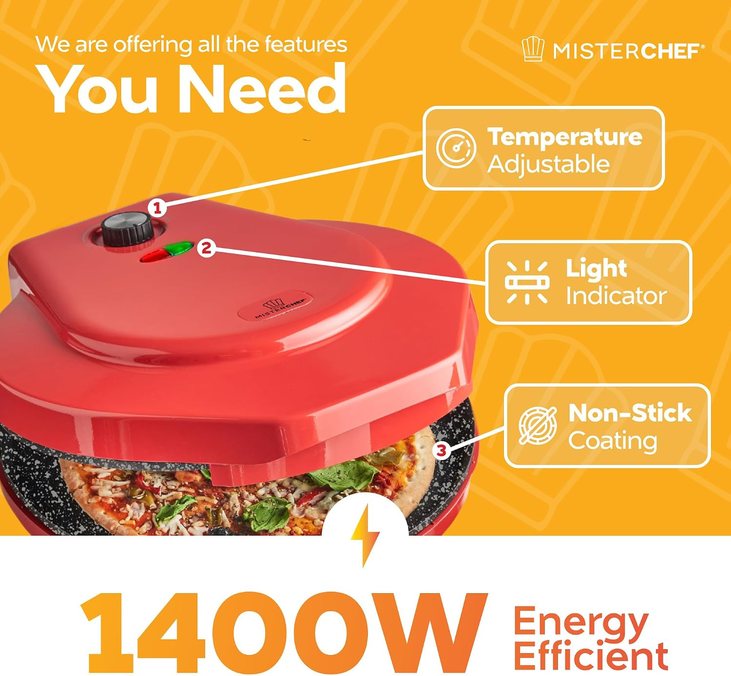 Countertop Pizza Maker, 1450W Mini Pizza Oven, Pizza Maker Oven with 12″ Non-Sti