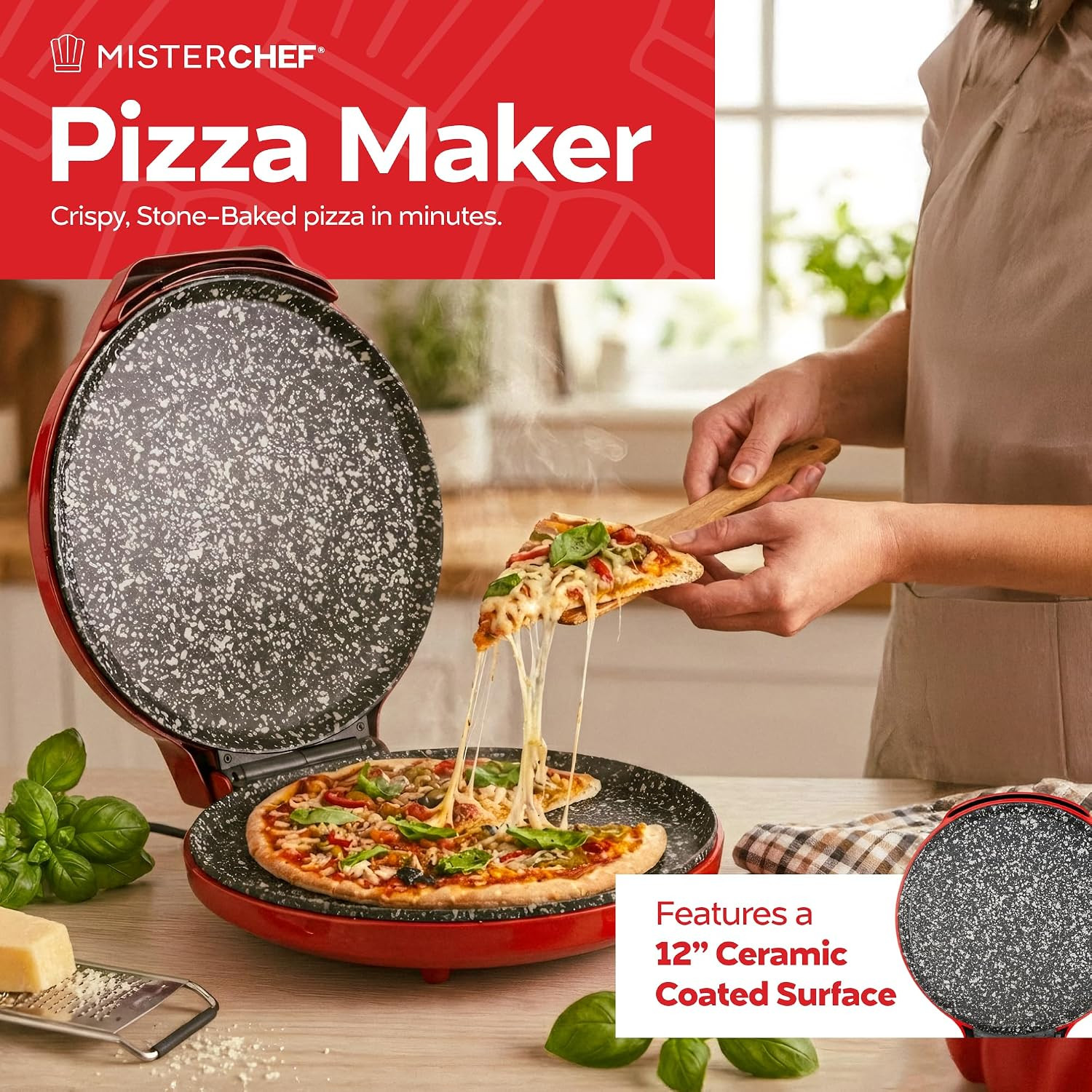 Countertop Pizza Maker, 1450W Mini Pizza Oven, Pizza Maker Oven with 12″ Non-Sti
