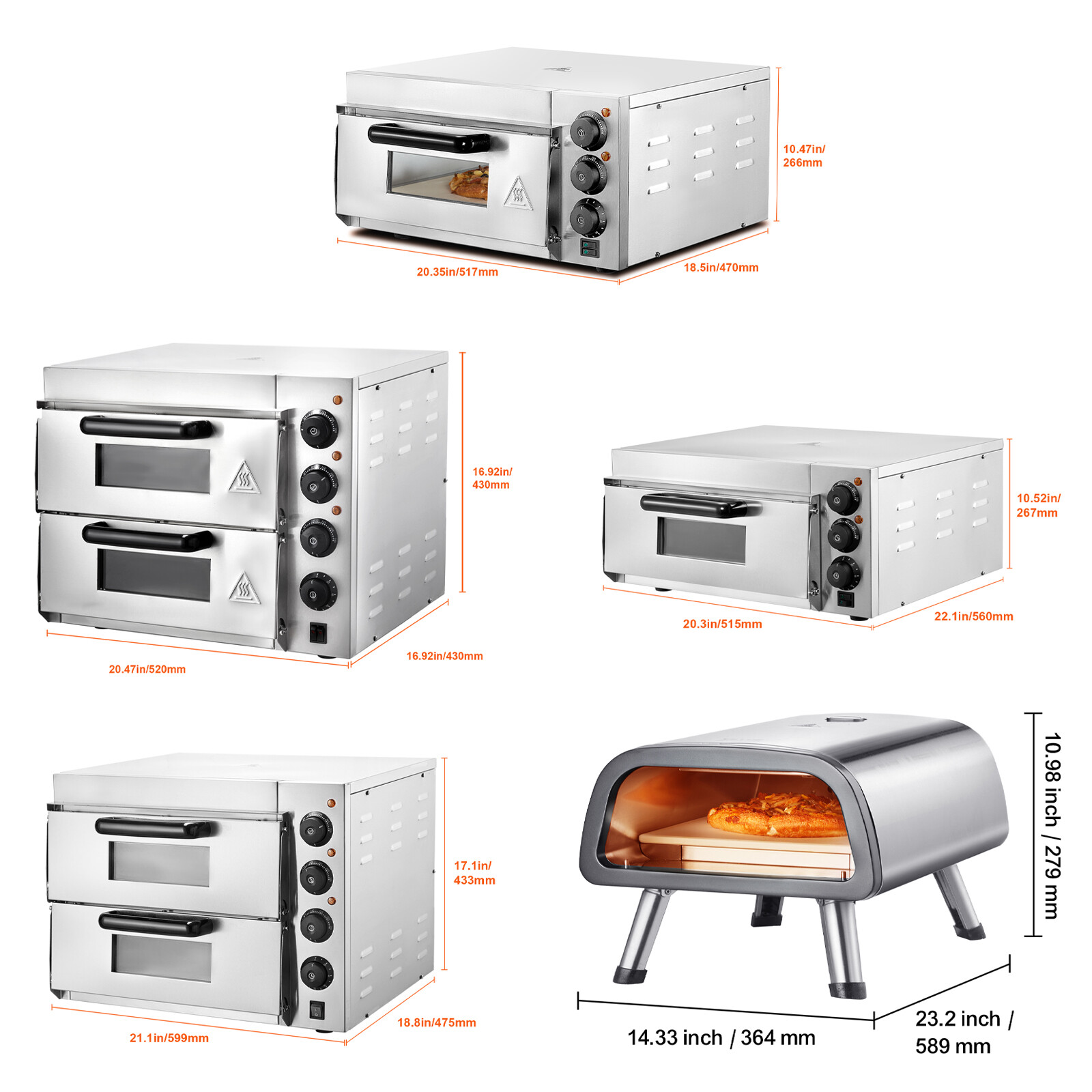 VEVOR 14/16″ Commercial Countertop Pizza Oven Electric Oven Single/Double Deck