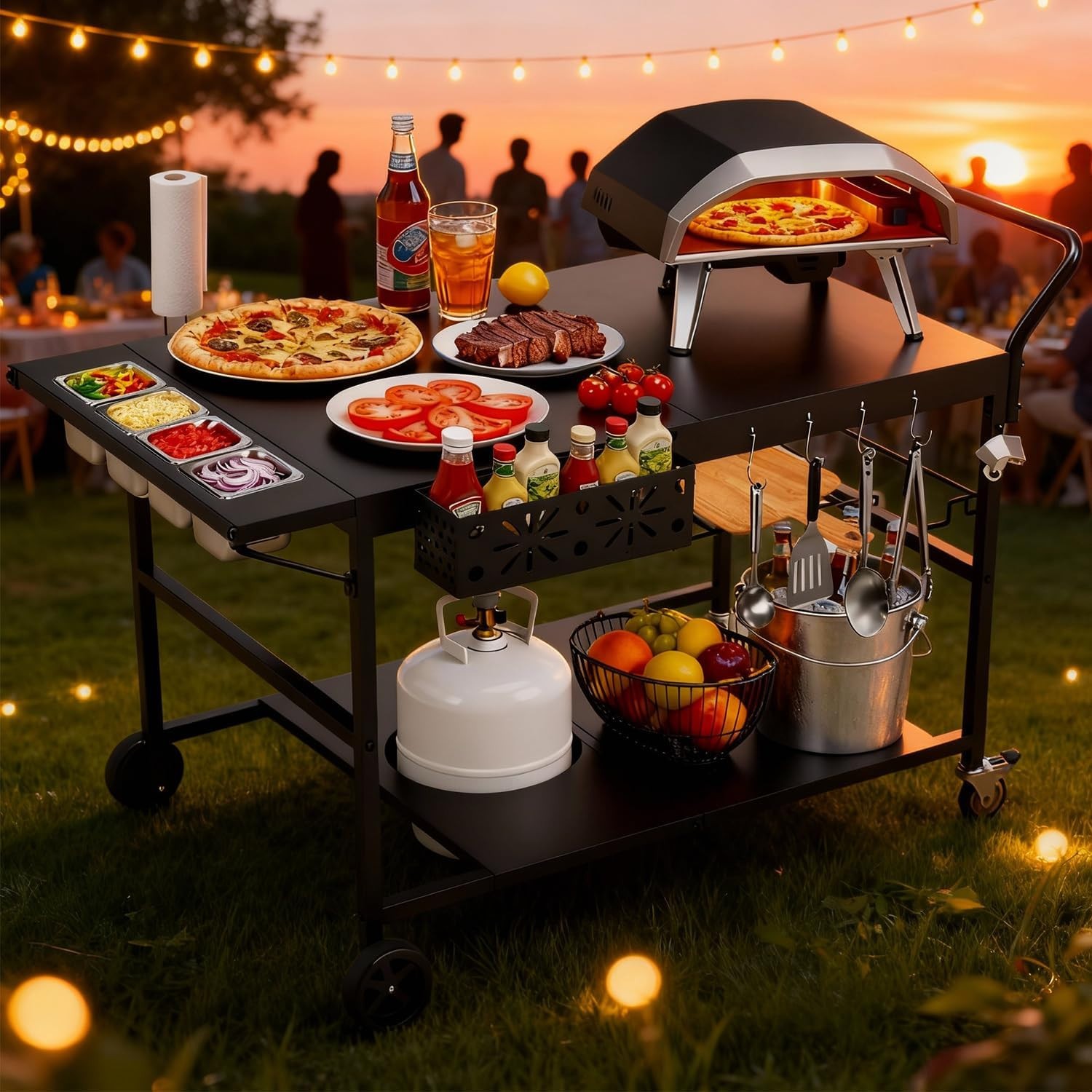 47″ Outdoor Pizza Oven Table with Wheels, Heavy Duty Pizza Oven Cart with Propan