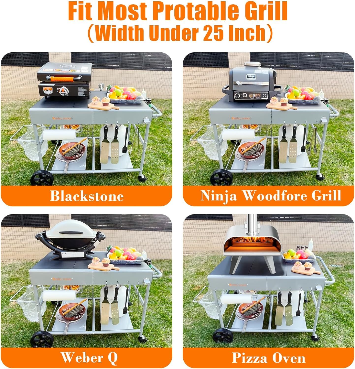 Pizza Oven Table, Movable Pizza Oven Stand, Pizza Oven Cart, Outdoor Grill Table