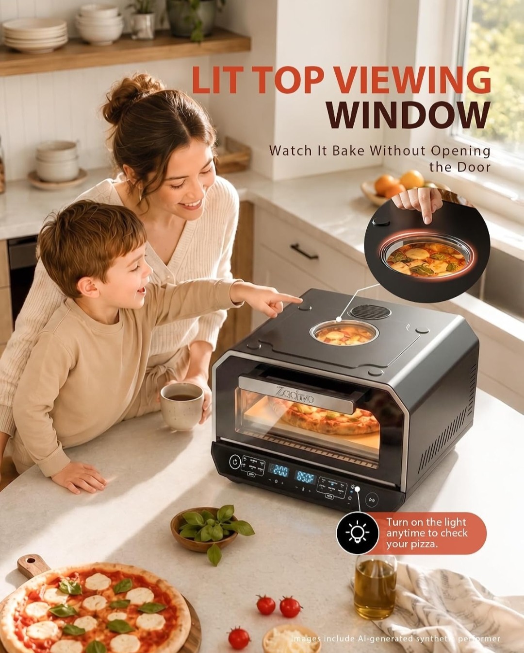 13-in-1 Countertop Pizza Oven, 12″ 850°F, 6 Presets, Black.