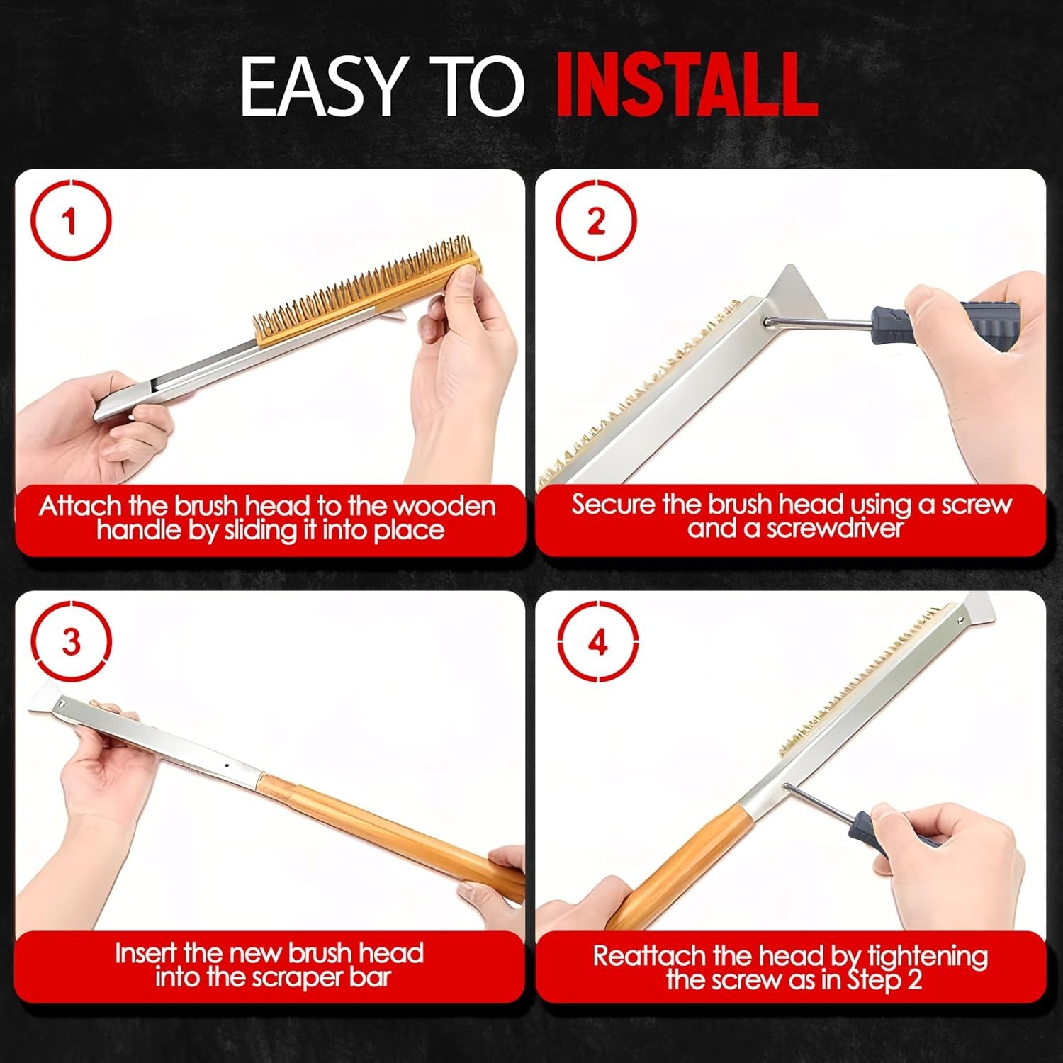 26in Pizza Oven Cleaning Brush Kit with Spare Head & Tools