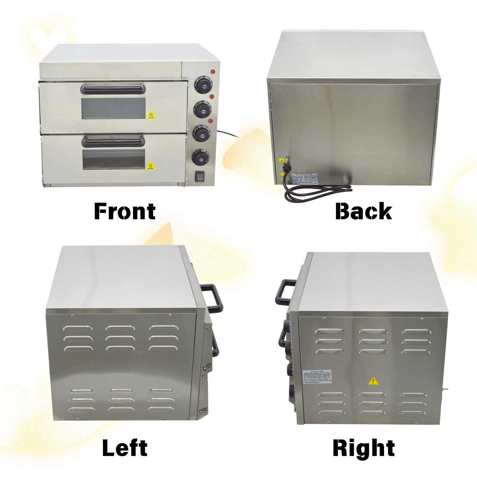 110V 3KW Double Decker Electric Pizza Oven 16 Inch Independent Temp Control