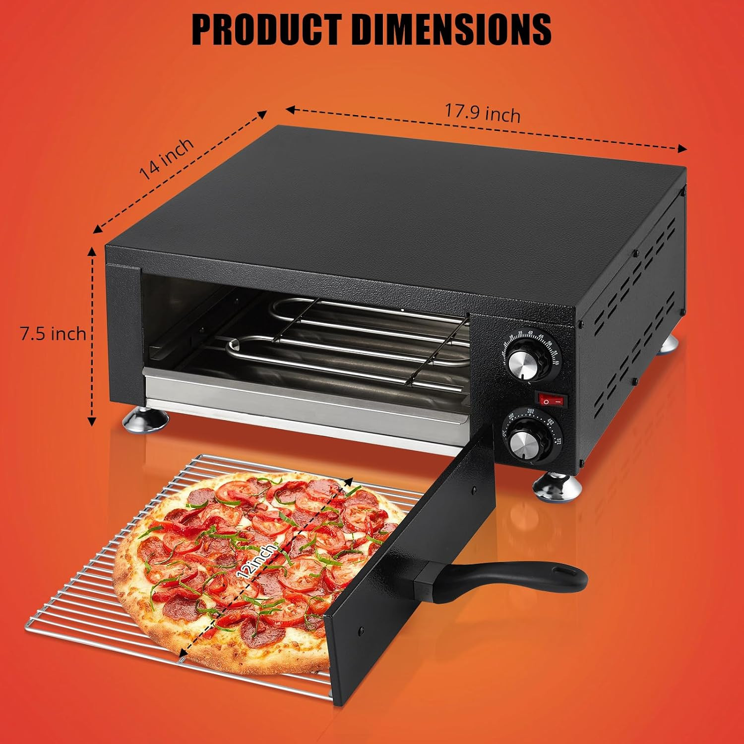 Commercial Countertop Pizza Oven, 1100W Stainless Steel Electric Pizza Maker wit