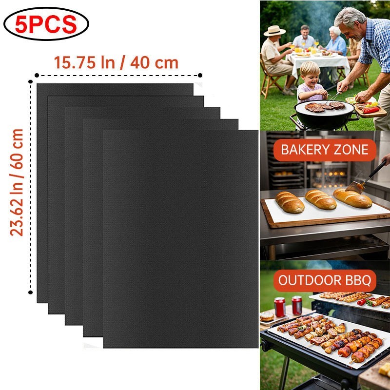 Pack of 5 Large Thick Non Stick Oven Liners Mat Heavy Duty