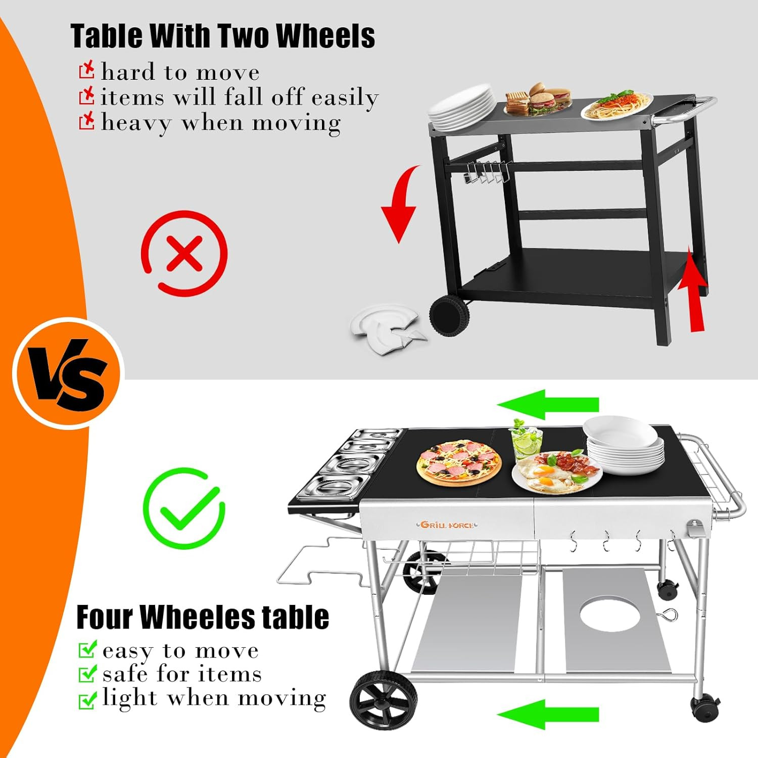 50″X 25″ Pizza Oven Table,Outdoor Pizza Cart with Topping Station Grill Table St