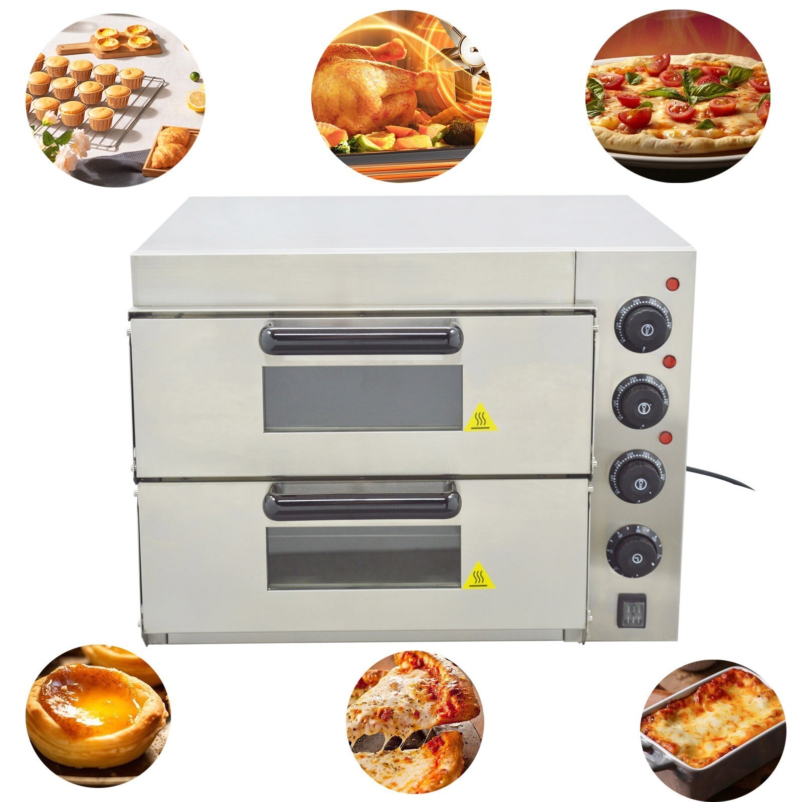 Commercial Electric Pizza Oven Double Deck Bakery Bread Cake Maker Toaster 220V