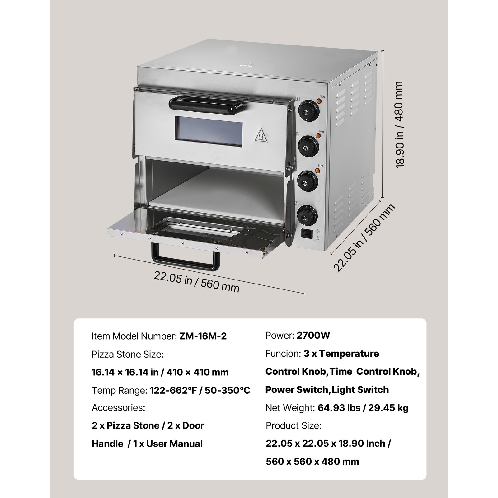Uimoso Electric Double Deck Countertop Pizza Oven for 16-Inch Pizzas