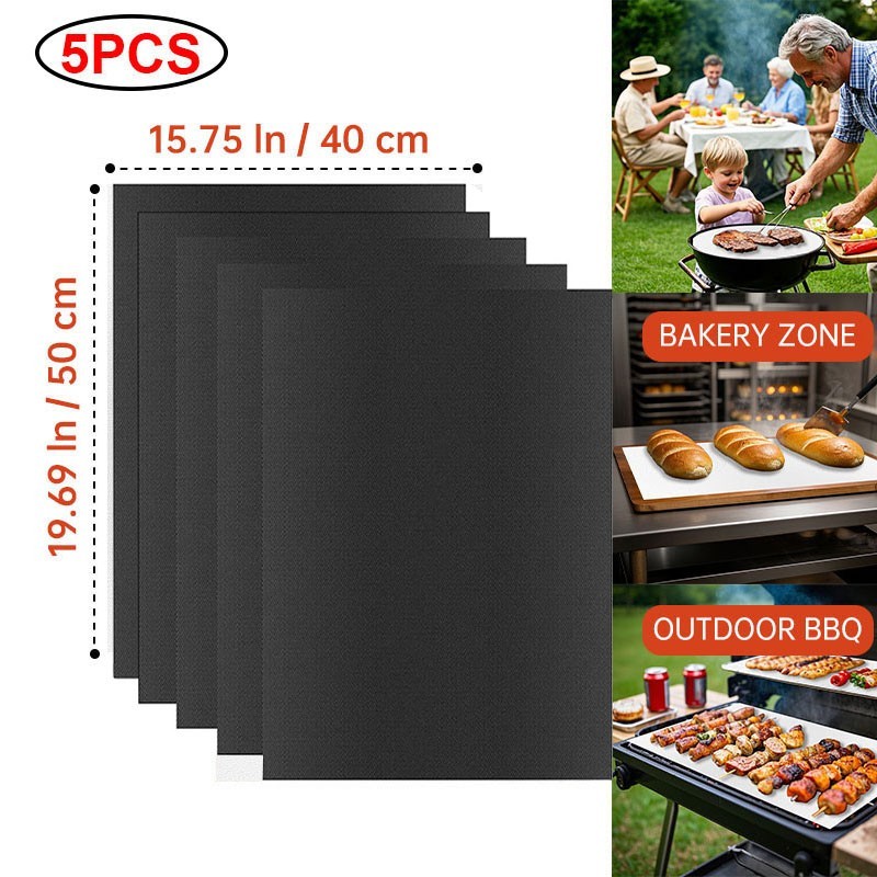 Pack of 5 Large Thick Non Stick Oven Liners Mat Heavy Duty