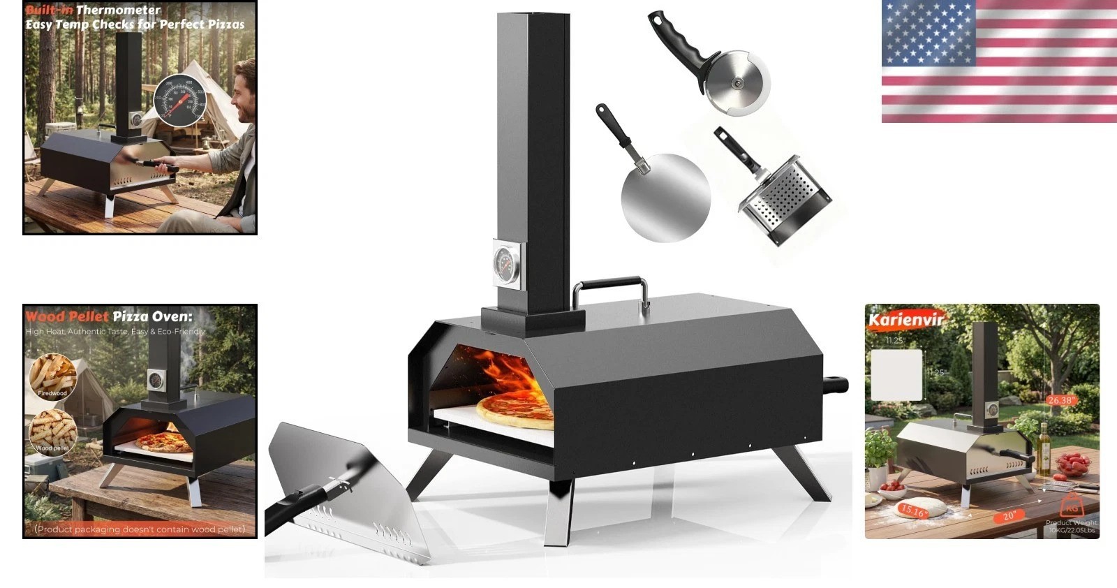 Pizza Oven Outdoor Portable Pellet Pizza Stove Wood Fired Stainless Steel Piz…