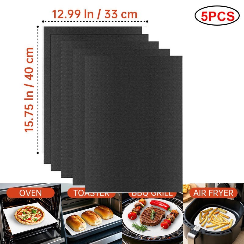 Pack of 5 Large Thick Non Stick Oven Liners Mat Heavy Duty