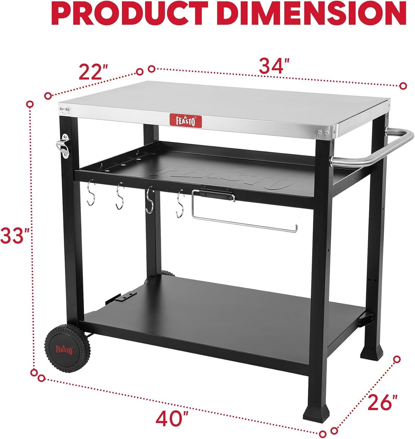 3-Shelf Outdoor Grill Cart & Pizza Oven Table – Elegant Black Steel Prep Station
