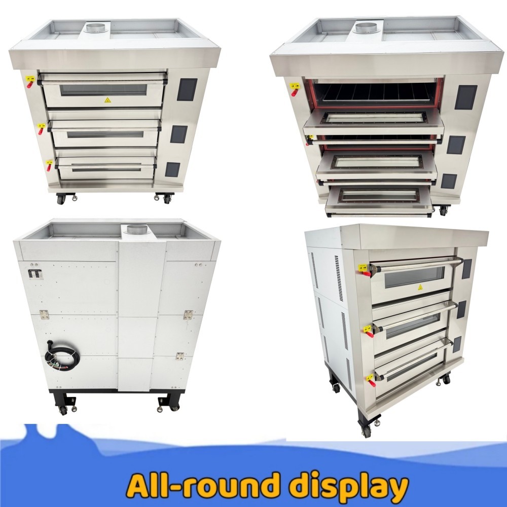Commercial Pizza Oven 220V 3-Phase Movable Triple Deck Pizza Oven 300°C Max